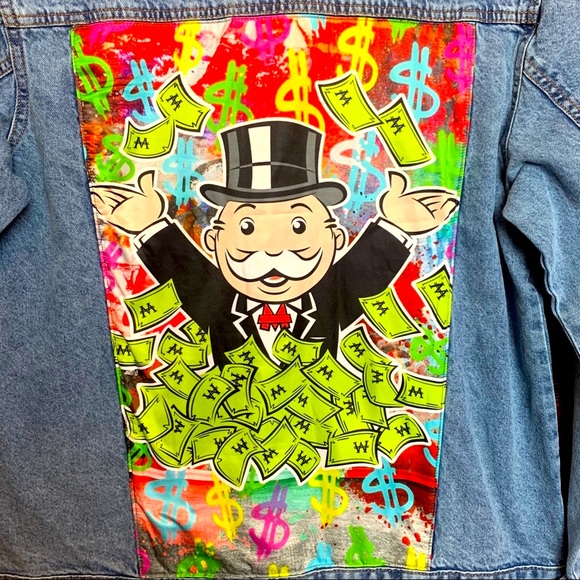 ⚡️Official Hasbro Monopoly Denim Jacket Rich Uncle Penny bag⚡️ - Picture 3 of 6